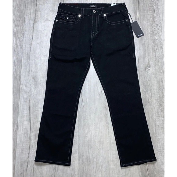 True Religion Mens size 36x32 Ricky Flap SN Relaxed Straight Jeans Black Denim - Picture 2 of 12